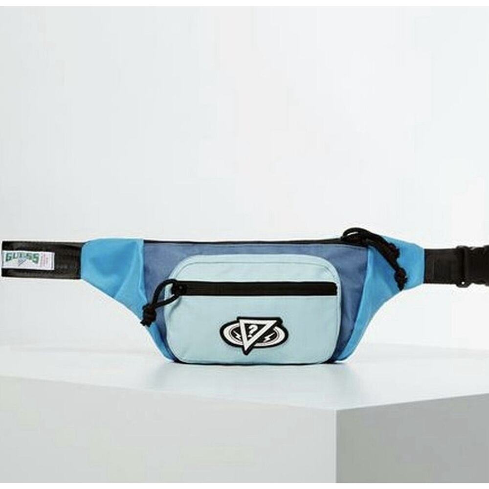 NWT Rare Guess X J Balvin Blue Multi Logo Adjustable Belt Bag Fanny Pack NEW